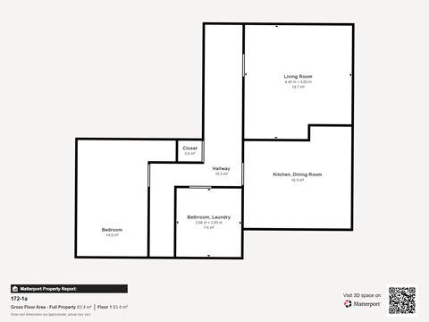 Floor plan for 1 bed, 1 bath